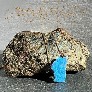 Lake Tahoe Minimalist Dainty Light Blue Opal Pendant with Gold Chain